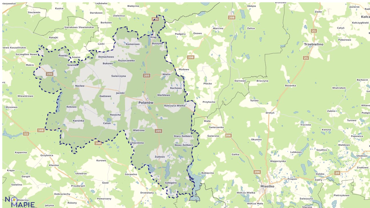 Mapa obszarów ochrony przyrody Polanowa