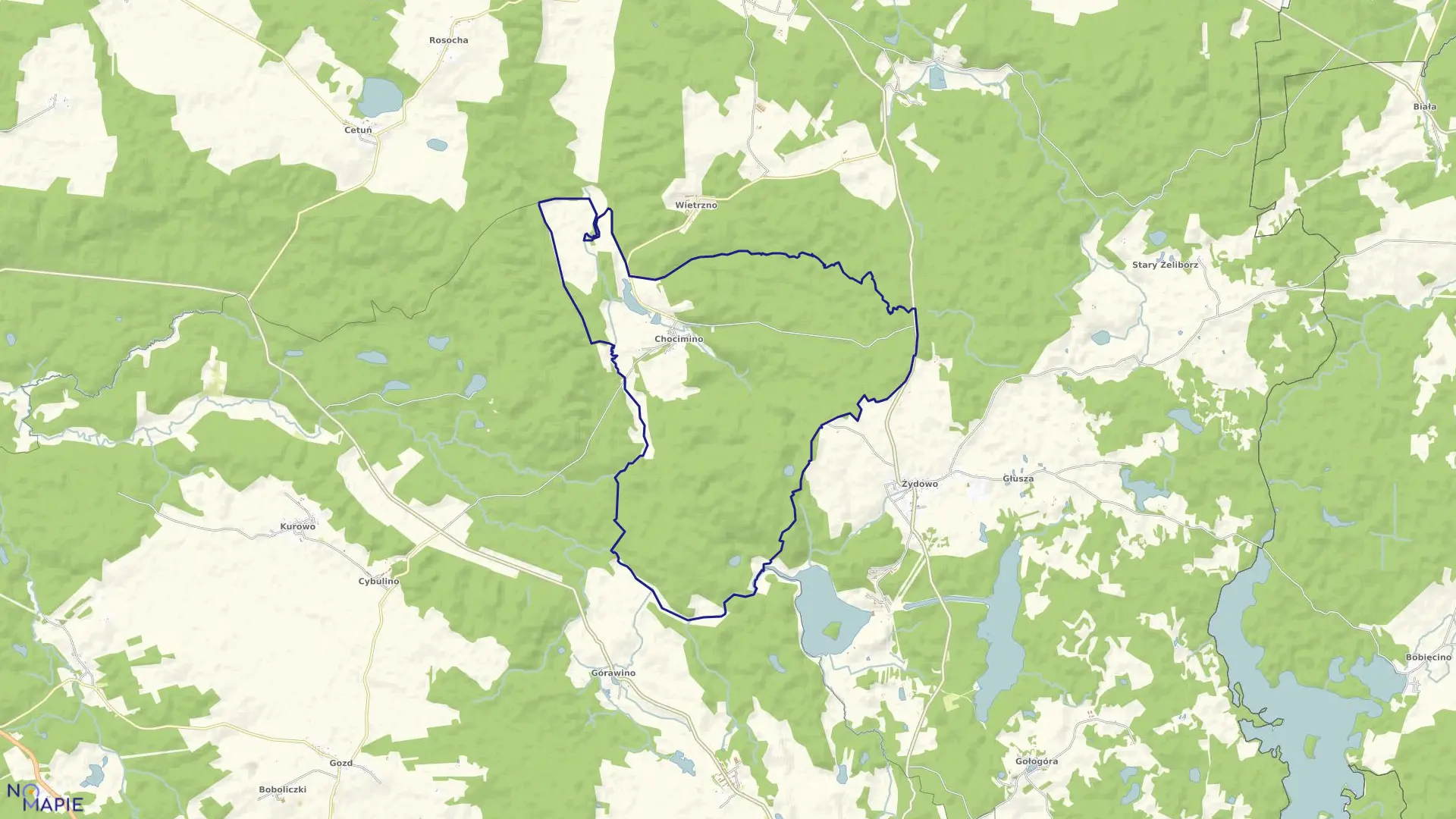 Mapa obrębu Chocimino w gminie Polanów