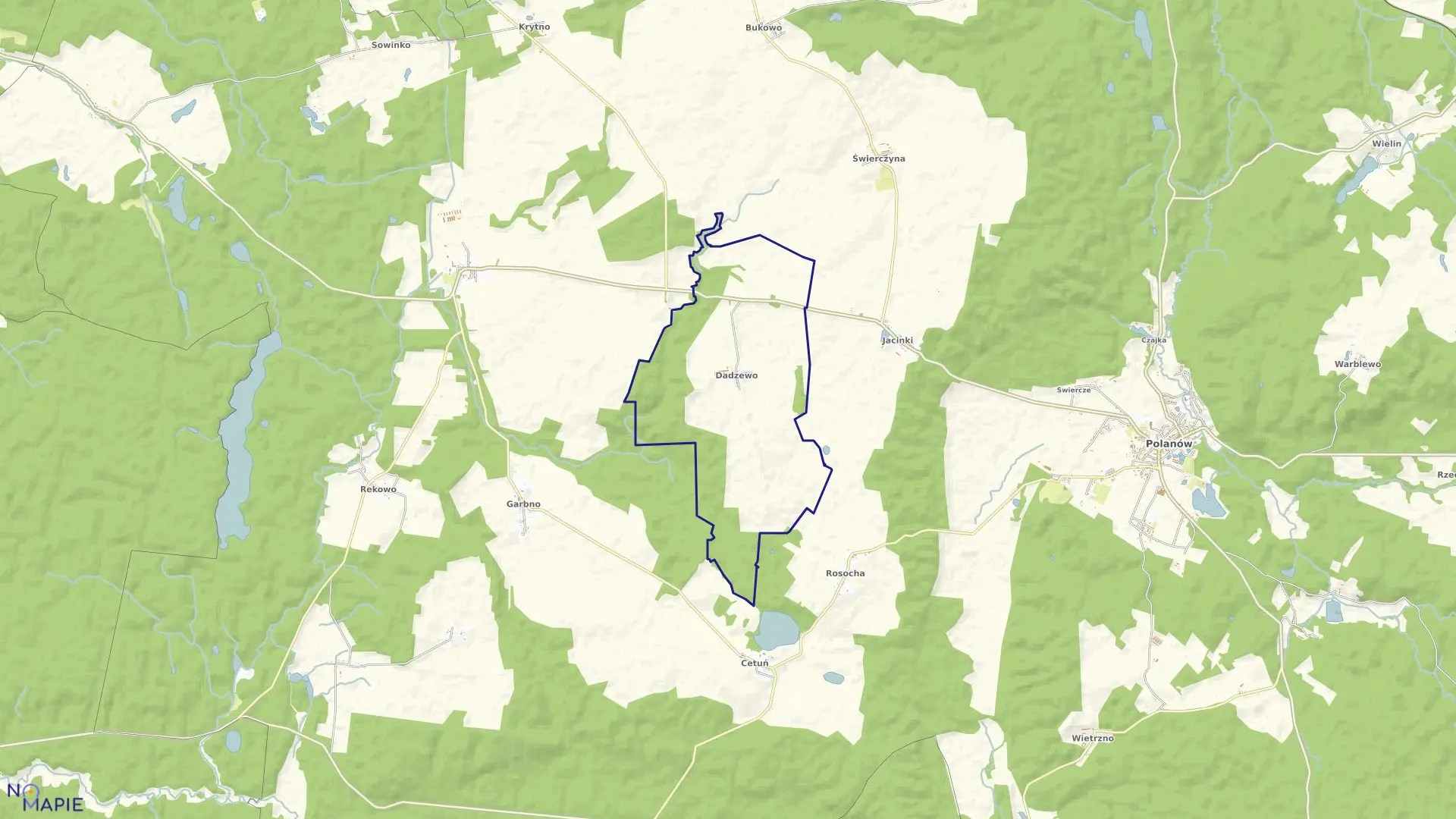 Mapa obrębu Dadzewo w gminie Polanów