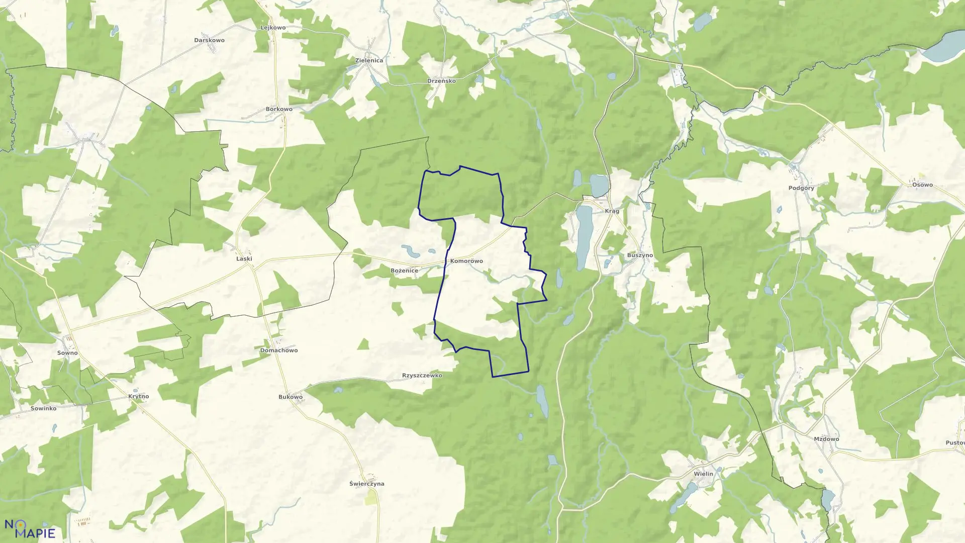 Mapa obrębu Komorowo w gminie Polanów