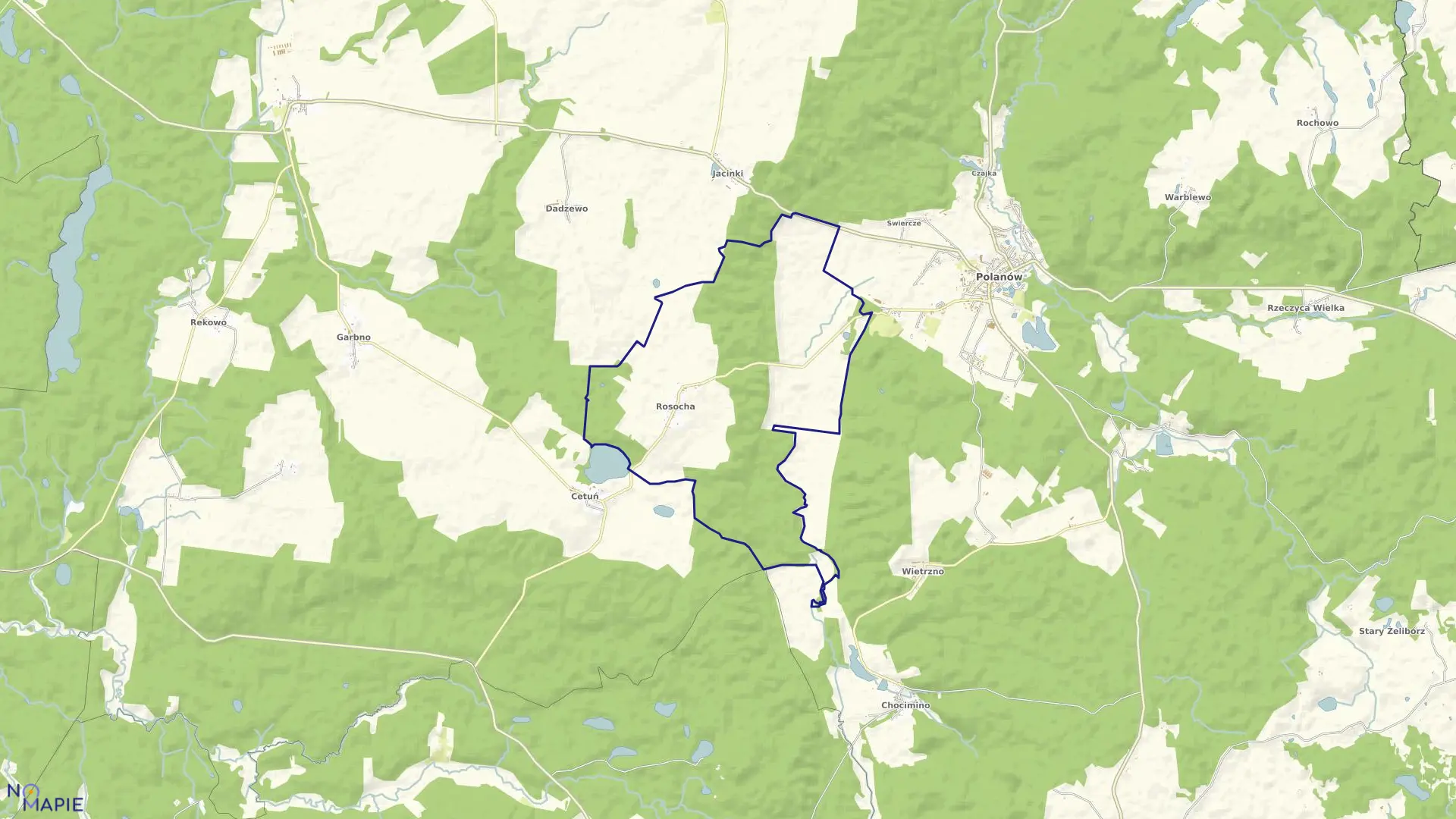 Mapa obrębu Rosocha w gminie Polanów