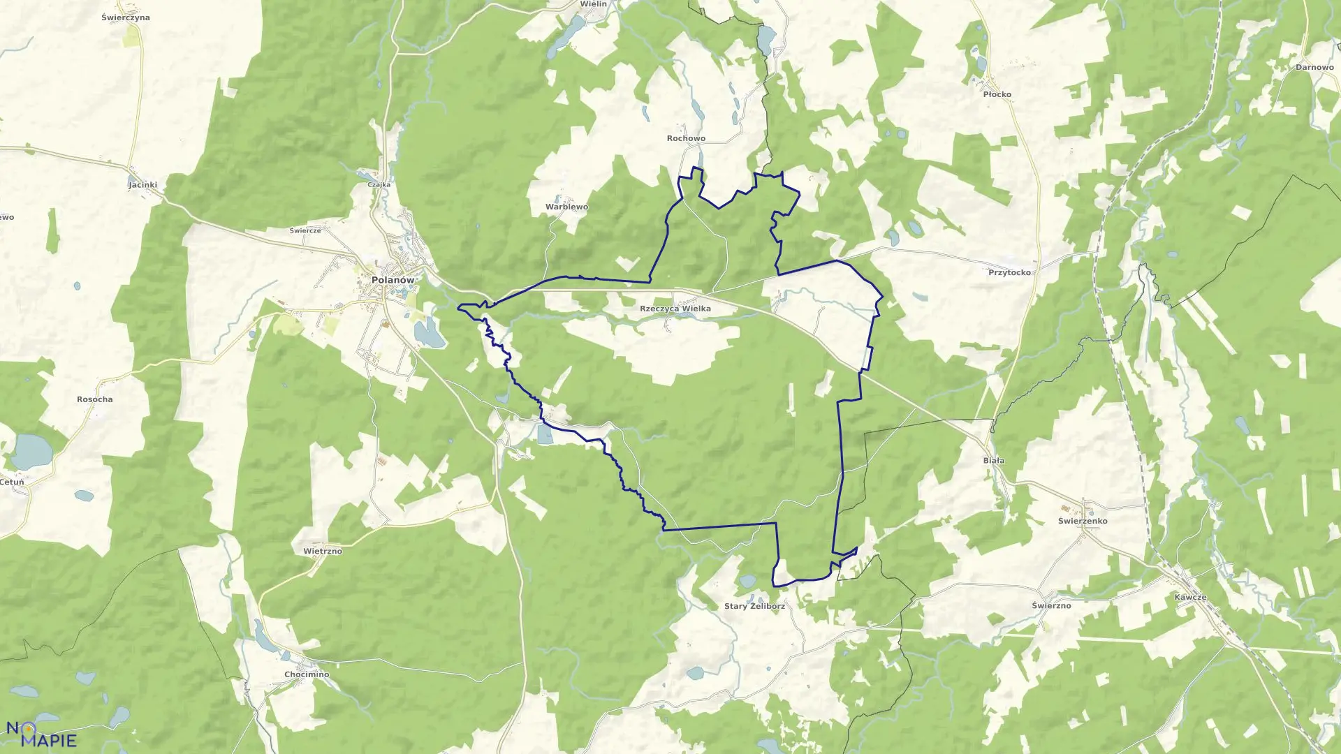 Mapa obrębu Rzeczyca Wielka w gminie Polanów