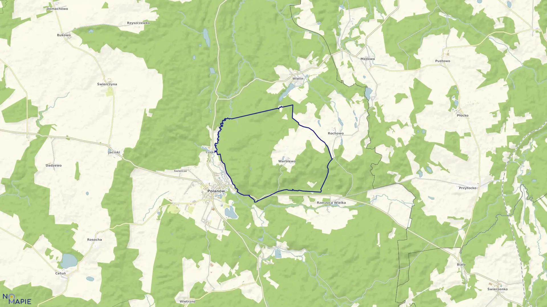 Mapa obrębu Warblewo w gminie Polanów