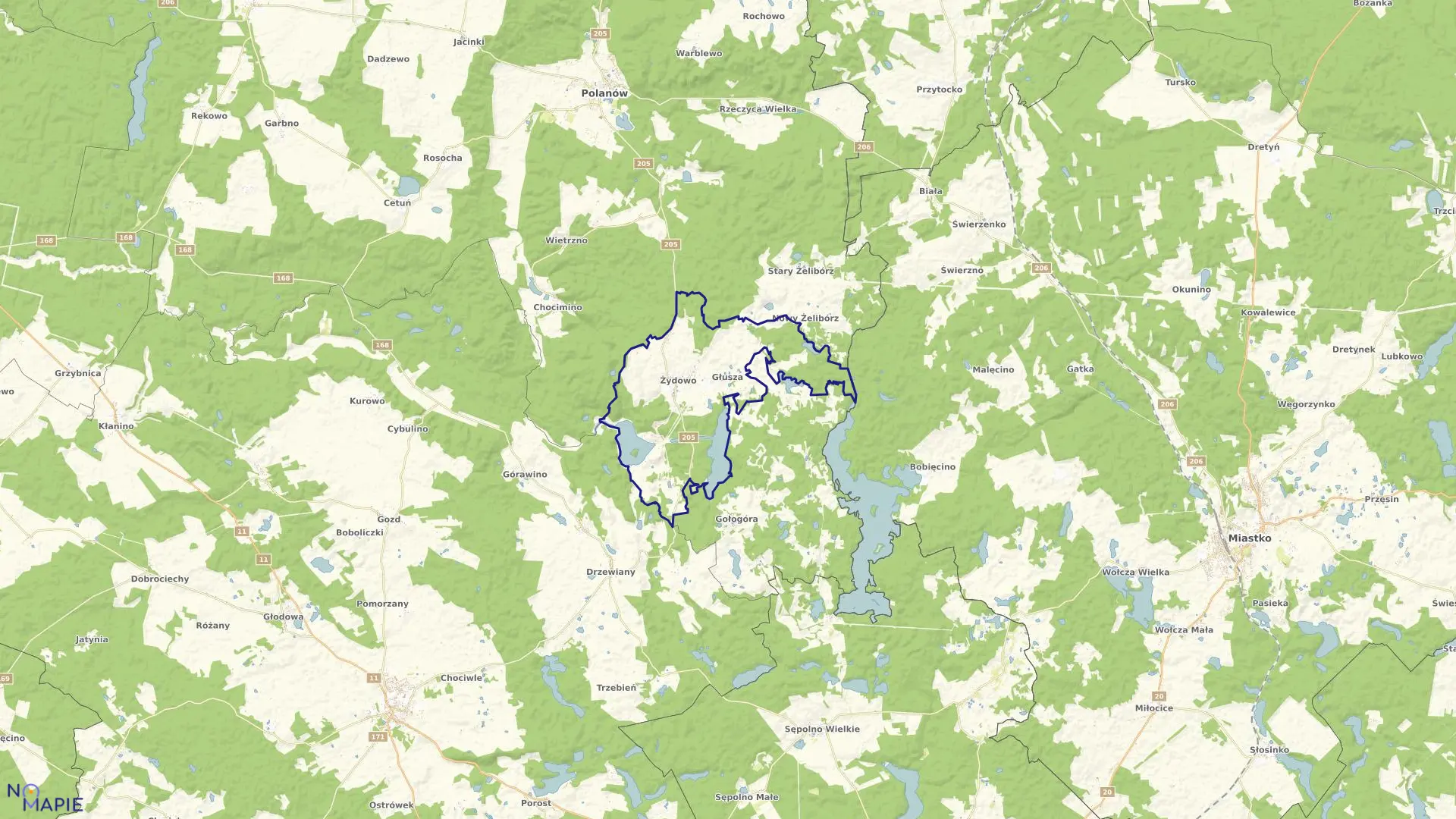 Mapa obrębu Żydowo w gminie Polanów